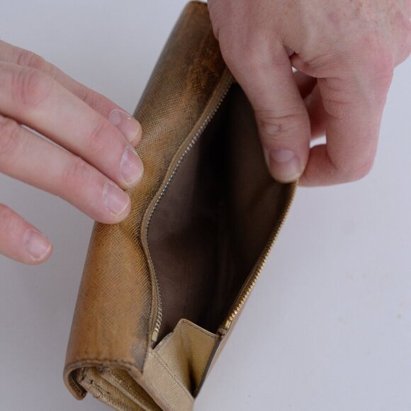 Prada Gold Saffiano Leather Pushlock Flap Wallet - Picture 9 of 14